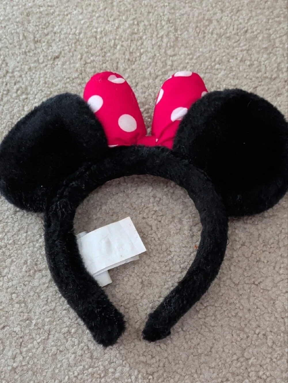 Disney Black Minnie Mouse Kids Ears Headband with Red Polka Dot Bow GUC
